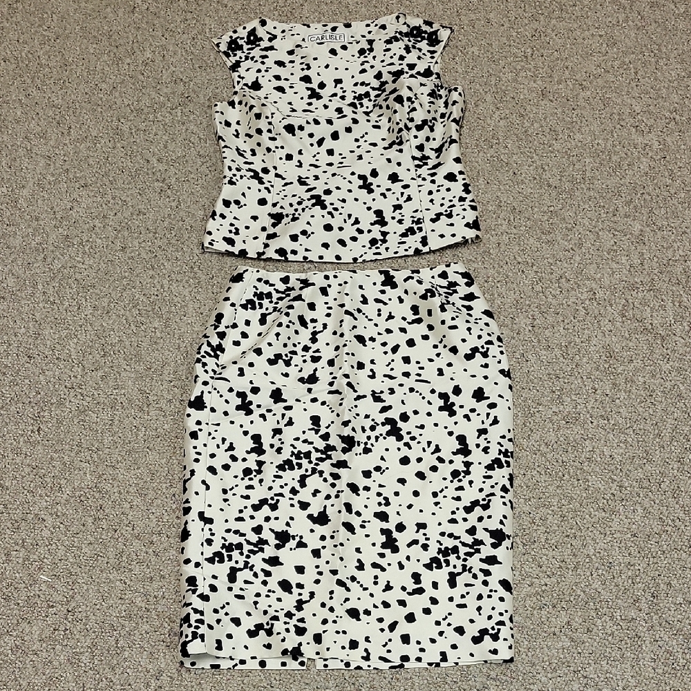 Carlisle Black and White Patterned Silk Top & Skirt, Women's 2. Timeless